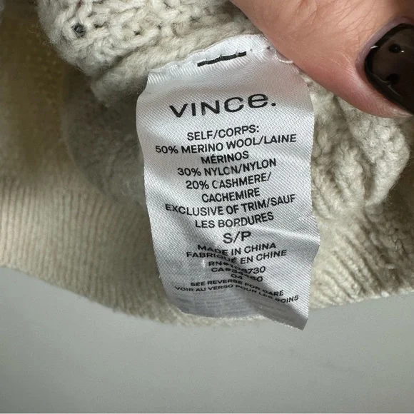 Vince Mock Neck Wool Cashmere Blend Cable Knit Sweater Size S - Picture 5 of 5